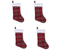 Toyland® Lot de 4 chaussettes de Noël traditionnelles en tartan avec bordure en fourrure 44 cm
