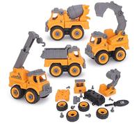 Toyland® Lot de 4 véhicules de Chantier et Tournevis de 11 cm (4,3") - Assemblez et construisez Vos Propres camions - Véhicules Jouets