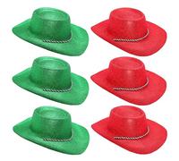 Toyland® Lot de 6 chapeaux de cowboy pailletés - 3 rouges et 3 verts - Taille 34 cm - Idéal pour l'Euro, la Coupe du monde et les Jeux olympiques