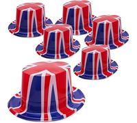 Toyland® Lot de 6 - Chapeaux haut-de-forme en plastique Union Jack - Taille unique - Sa Majesté le roi Charles III Décorations britanniques du couronnement