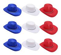 Toyland® Lot de 9 Chapeaux de Cowboy Pailletés - 3 Rouges, 3 Blancs et 3 Bleus - Taille 34 cm (13") - Parfait pour l'Euro, la Coupe du Monde et les Jeux Olympiques
