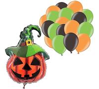 Toyland® Lot de ballons d'Halloween - 1 ballon en aluminium citrouille de 61 cm et 30 ballons en latex : 10 x noir, vert et orange - Décorations de fête fantasmagoriques