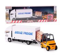 Toyland® Metal Load and Go Vehicle Set - Camion de Marchandises Scania avec Chariot élévateur et Palette - Jouets pour véhicules de Transport - Jouets pour garçons (Blanc)