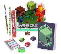 Toyland® Minecraft Trousse - Contient: Cahier, 2 Crayons, 4 Gommes en Forme de Personnages, Taille-Crayon, Règle et 125 Notes Adhésives - Kit de Fournitures Scolaires