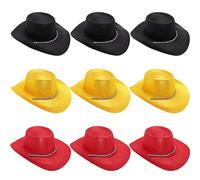 Toyland® Pack de 9 chapeaux de cowboy à paillettes sur le thème des couleurs du pays Allemagne - 3 noirs, 3 rouges et 3 jaunes - Taille 34 cm (13") - Parfaits pour les euros et la coupe du monde