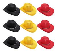 Toyland® Pack de 9 chapeaux de cowboy à paillettes sur le thème des couleurs du pays - Taille 34 cm (13") - Parfaits pour les euros et la coupe du monde