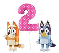 Toyland® Pack de ballons en aluminium Bluey & Bingo - 2 ballons de personnage de 32" et 1 ballon à chiffres tachetés de 40" - Décorations de fête pour enfants