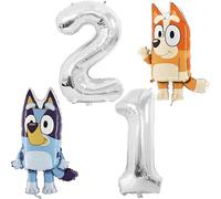 Toyland® Pack de Ballons Foil Bluey et Bingo - 2 Ballons à Personnages de 81,3cm (32") et 2 Ballons à Chiffres de 101,6cm (40") - (21)