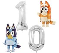 Toyland® Pack de Ballons Foil Bluey et Bingo - 2 Ballons à Personnages de 81,3cm (32") et 2 Ballons à Chiffres de 101,6cm (40") - (10)
