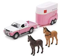 Toyland® Pink Truck & Pink Horse Box - Ensemble de Jeu de Ferme - 2 Chevaux Inclus - Métal moulé sous Pression