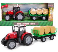 Toyland Tracteur et remorque 37 cm Rouges avec lumières et Son - Jouets de Ferme pour Enfants (Tracteur et remorque à balles)
