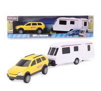 Toyland® Voiture Jaune avec Caravane Amovible - 1:32 SUV et remorque à Roues Libres à l'échelle, Jouet de Collection pour Enfants - À partir de 3 Ans