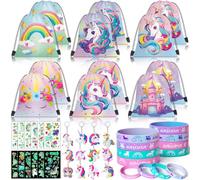 Toylink Cadeau Anniversaire Enfants Invites Sac à Cordon Réversible Licorne Porte-Clés Tatouage Bracelet en Silicone Licorne Goodies Pinata Anniversaire Enfant Fille