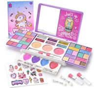 Toylink Trousse de Maquillage Pliable pour Filles Set de Maquillage Licorne Lavable avec Fard à Paupières Brillant à Lèvres Blush Paillettes Coffret Cosmétique Jouet de Rôle Cadeau pour Filles de 6 7
