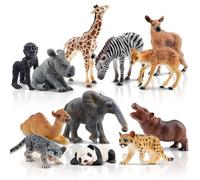 toymany 12PCS Ensemble de Figurines d'animaux de la Forêt Animaux Sauvages Figurines de Jungle Jouets Animaux de bébé Animaux en Plastique Zoo Easter Egg Cake Cover Cadeau d'anniversaire de Noël