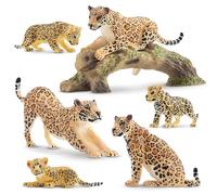 TOYMANY 7 figurines jaguar avec petits et tronc, jouets réalistes en plastique, zoo forêt, jouet éducatif