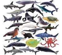 Toymany Ensemble de 24 Figurines d'Animaux Marins et d'Océan - Mini-Animaux en Plastique, Poissons de Mer, Poulpe - pour Jouer ou Comme Décoration