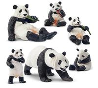 TOYMANY Ensemble de 6 figurines d'animaux pandas, ensemble réaliste avec animaux de la jungle en plastique comprenant bambou et bébés pandas, jouet éducatif, décorations de gâteau, Noël, cadeau