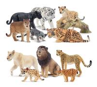 TOYMANY Lot de 12 figurines d'animaux de la jungle et tronc d'arbre, figurines réalistes de lions, tigres et figurines de jaguar, figurines d'animaux du zoo de la jungle pour enfants