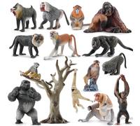 TOYMANY Lot de 15 figurines d'animaux de la jungle et de singes réalistes, orang-outan, avec gorille, chimpanzé, jouet éducatif, cadeau d'anniversaire de Noël pour enfants