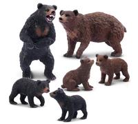 Toymany Lot de 6 Figurines d'Animaux de la Forêt - Ensemble Éducatif Avec Ours Brun et Noir - Cadeau d'Anniversaire, Jouet de Noël pour Enfants