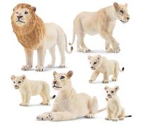 TOYMANY Lot de 6 figurines d'animaux de lion blanc avec bébés lions, jouets en plastique, animaux de la forêt, figurines d'animaux de la jungle, jouets éducatifs, décoration de gâteau pour jouer ou