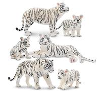 TOYMANY Lot de 6 figurines d'animaux de tigre blanc avec garçons tigres, figurines de la jungle, ensemble familial, décorations de gâteau sauvage