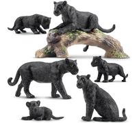 TOYMANY Lot de 7 figurines d'animaux panthères noires avec bébés - Jouet réaliste en plastique - Décoration ou jouet éducatif