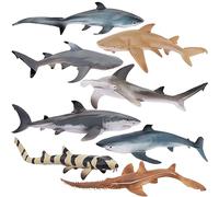 TOYMANY Lot de 8 figurines d'animaux de la mer avec requin marteau, requin blanc, requin citron, jouet de bain pour enfants, pour jouer ou comme décoration