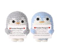 TOYMIS 2 Pièces Câlin de Pingouin de Poche, 6,5cm Pingouin Positif Tricoté avec Carte d'Encouragement Pingouin Positif Poupée Crochet pour Amis Famille Anniversaire Cadeau Décoration (Gris, Bleu)