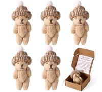 TOYMIS 5pcs Petits Ours en Peluche Anti-Inquiétudes, Mini Ours Peluche Positifs Cartes Inspirantes Jouet de Poche Émotionnel Décoration Bureau Mignonne pour Famille Les Amis et Collègues (Marron)