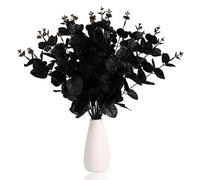 TOYMIS 6pcs Feuilles d'Eucalyptus Artificielles, 4 Branches Fleurs Artificielles Eucalyptus Noir Plantes d'Halloween Branches Eucalyptus Artificielles Décor pour Bouquet Mariage Fête Halloween Maison