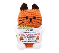 TOYMIS Chat Hamburger Positif pour Frère, Adorable Chat Hamburger au Crochet avec Carte Inspirante Jouet Tricoté Émotionnel Poupée au Crochet de Soutien Positif pour Amis Frères
