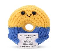 TOYMIS Donut au Crochet, Adorable Poupée en Forme de Donut Positif Tricotée Jaune et Bleue avec Carte Inspirante Jouet au Crochet Fait Main à Affirmation Positive Cadeau pour Femmes et Hommes
