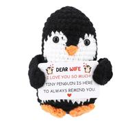 TOYMIS Fait Main Pingouin Crochet avec Carte Inspirante Poupée Animale Émotionnelle Tricotée pour Décoration de Bureau Noël Anniversaire Cadeaux Fête (Style de Femme)