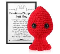 TOYMIS Jouet Tricoté Positif, Plug Anal Drôle Crochet Fait Main avec Grande Carte Peluche Émotionnelle Cadeaux Soutien Positif Décorations Parfaites Maison Bureau Chambre à Coucher Fêtes(Rouge)