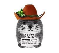 TOYMIS Loutre de Mer Positive, Loutre de Mer Tricotée Main Crochet avec Chapeau Cowboy Poupée Soutien Amusante Inspirante Cadeau Réconfortant pour Ami Enseignant Collègue Employé