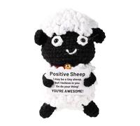 TOYMIS Mouton Positif, Mouton Crochet Animal Positif Animaux au Crochet avec Messages Positifs Mouton Positif au Crochet pour Cadeau Inspirant Maison Bureau Voiture Décoration(Noir)