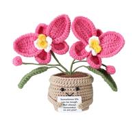 TOYMIS Orchidée au Crochet, Poupée Émotionnelle en Tricot Positif Fleur au Crochet avec Carte de Message Positif pour Un Cadeau Encourageant Décoration de Bureau à Domicile (Rose)