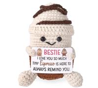 TOYMIS Petite Tasse à Café Tricotée, Poupée Café au Crochet de Lainé Artisanale avec Carte Bestiol Inspirante Mignonne Jouet Tricoté pour D'amitié Anniversaire Décoration Bureau à Domicile