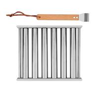 TOYMIS Rouleau à Hot-Dog pour Grill + Spatule en Métal avec Long Manche en Bois, BBQ Hot Dog Roller Rouleau à saucisses en Acier Inoxydable pour Contenir 5 Hot-Dogs - Essentiels du Barbecue Extérieur