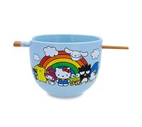Toynk Sanrio Hello Kitty and Friends Rainbow Service de table en céramique | Comprend un bol à nouilles Ramen de 591 ml et des baguettes en bois