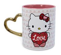 Toynk Sanrio Hello Kitty Love Tasse en céramique avec poignée en forme de cœur Capacité 414 ml