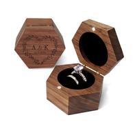 toyofmine Boîte à Alliances En Bois Personnalisée, Boîte à Bague De Fiançailles, intérieur en velours,Boîte De Rangement En Noyer, cadeau de fiançailles, cadeau d'anniversaire.