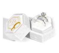 toyofmine Boîte à bague double hexagonale en velours personnalisée, cadeau romantique personnalisé pour marié, petite amie, boîte à bague pour mariage, fiançailles, anniversaire de mariage (Blanc)
