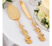 toyofmine Ensemble couteau et pelle à gâteau personnalisés, ensemble de découpe de gâteau de mariage doré, ensemble de service à gâteaux, tartes et pâtisseries en alliage de zinc