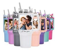 toyofmine Gobelet isotherme personnalisé en acier inoxydable de 1,2 L (40 oz), avec couvercle et paille, isolation sous vide et logo photo.