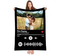 toyofmine Plaid Personnalisé Photo avec Spotify Code,Couverture Personnalisée,Cadeau Personnalisé pour Femme, Homme, Maman, Papa, Meilleure Ami,Famille,Idées de Cadeaux d'anniversaire