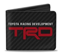 Toyota Portefeuille à deux volets, Toyota Racing Development TRD et Toyota Logos Step Stripe, cuir végétalien, noir, 4.0" x 3.5", Décontracté