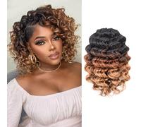 Toyotress Beach Curl Lot de 8 extensions de cheveux courts bouclés au crochet, 30,5 cm, noir et marron, ombré, style ondulé d'eau (OT30/27, 30,5 cm)